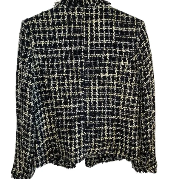 Silkland Black Cream Tweed Plaid Silk Suit Jacket blazer Old Money classic - Image 11