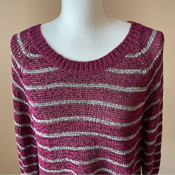 SONOMA | Burgundy Striped Knit Sweater Sz L - Image 3