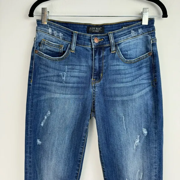 Judy Blue Relaxed Fit Stretch Denim Jeans Sz 28 Dark Wash Distressed - Image 5