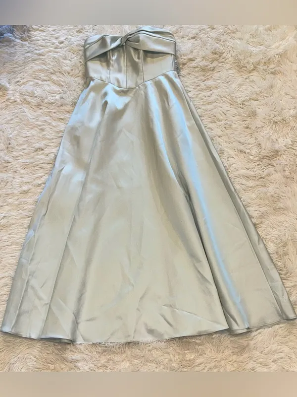 NEW Alfred Sung Bow Strapless twist cuff neck gown mint green D888 sz 4 - Image 4