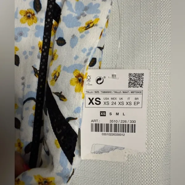 Zara White Black Lace Inset Blue and Yellow Floral Tank Top Blouse XS - Image 6