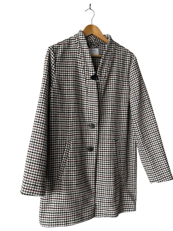 Old Navy Textured Houndstooth Mid Length Button Front Coat Large - Image 2
