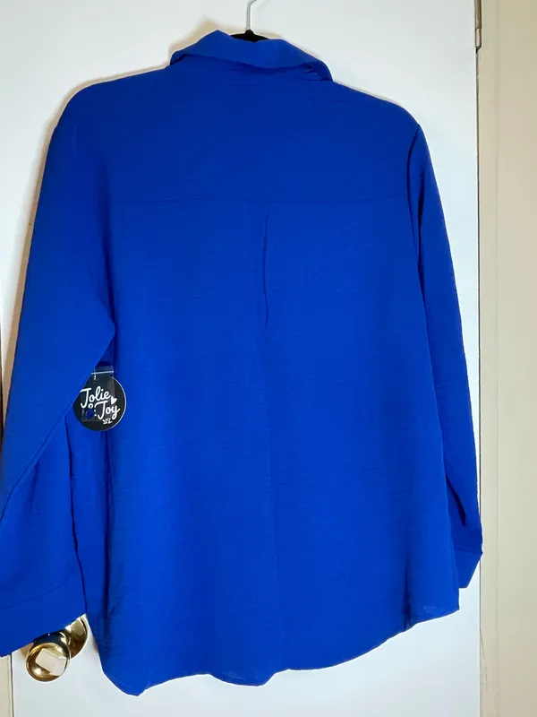 Jolie & Joy Cobalt Royal Blue Long Sleeve Button Down Utility Blouse - Image 2