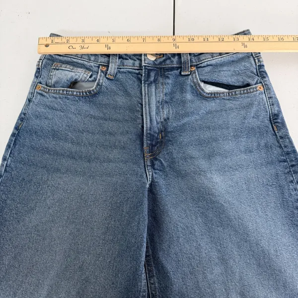 H&M Womens High Waist Wide Leg Cropped Jeans Medium Wash Blue‎ Petite Friendly 6 - Image 9