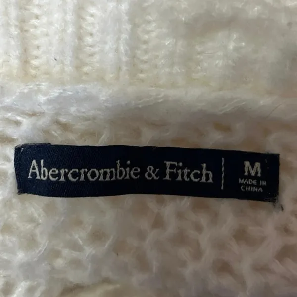 Abercrombie & Fitch Cream Waffle Knit V Back Long Sleeve Sweater Top Size M - Image 3
