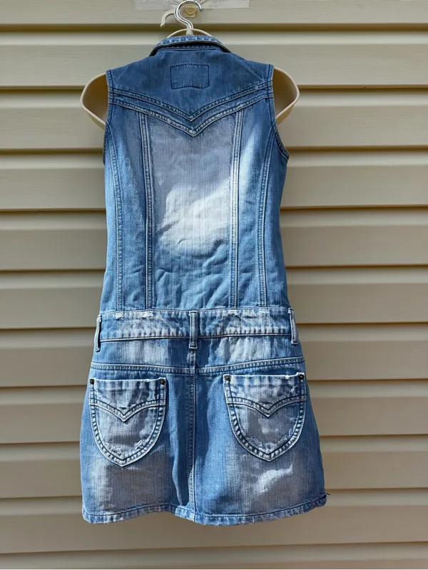CCIOL Denim Sleeveless Mini Dress Women’s M Blue Button Front 100% Cotton - Image 3