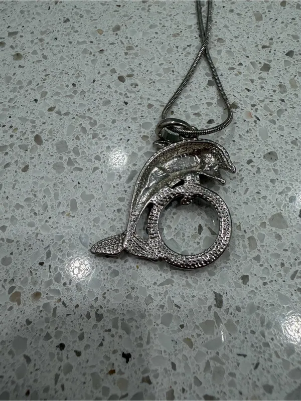 Sea world Silver Dolphin Necklace With Stones EUC - Image 3