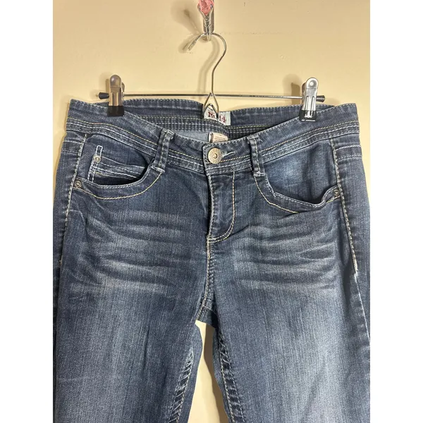 Vintage Y2K Mudd Jeans Size 9 Bootcut Low Rise Medium Dark Wash Denim Flared - Image 2