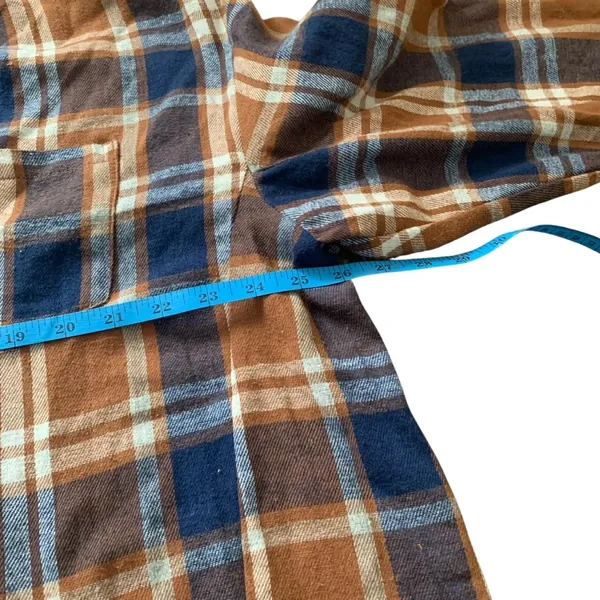 POL Plaid Tunic Small Brown Blue High Low Flannel‎ Shirt SMT886 Gorpcore Boho - Image 7