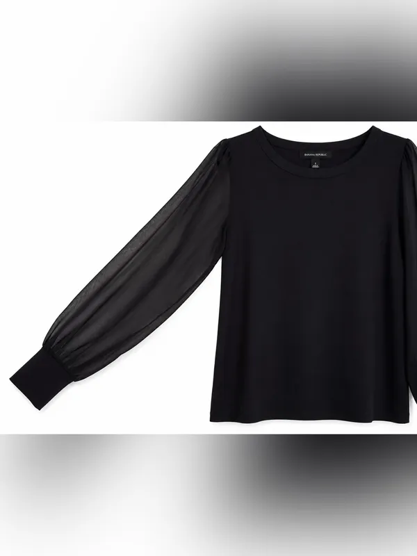 Banana Republic Black Sheer Sleeve Blouse Women’s Small Long Sleeve Top - Image 4