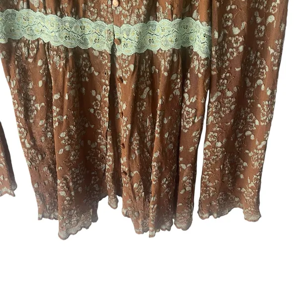 ivu jane Y2k Women's SIze Large Brown Babydoll Lace Floral Hippie‎ Retro Blouse - Image 3