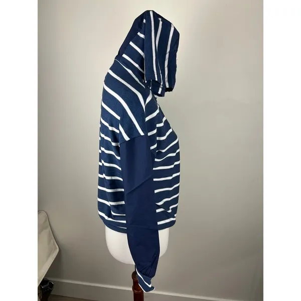 NWT Chaser Navy‎ Stripe Mixed Media Hooded Sweatshirt Small - Image 15