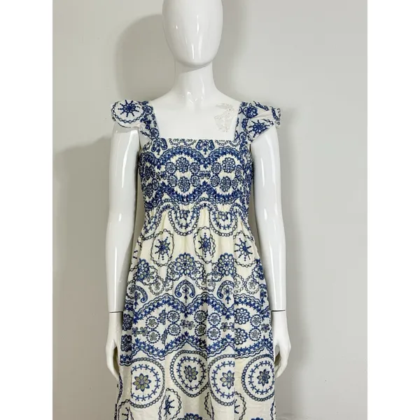 Sunday Up Women’s Eyelet Lace Smocked Midi Dress Blue Summer Coastal Resort S - Image 3