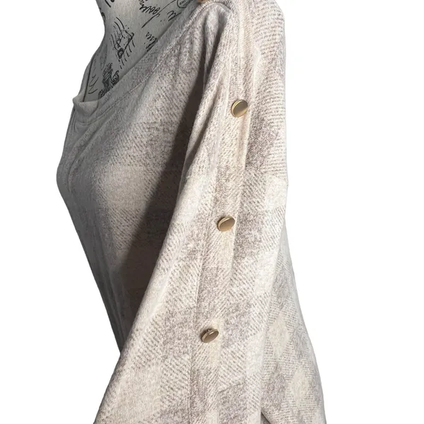 Maurices (M) Cozy Relaxed Plaid Button Long Sleeve Dolman Boat Neckline Tee - Image 8