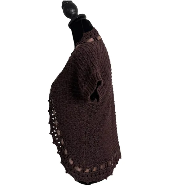 Brown Crochet Knit Shrug‎ Bolero Open Cardigan Size XS Indie Layering BOHO - Image 7