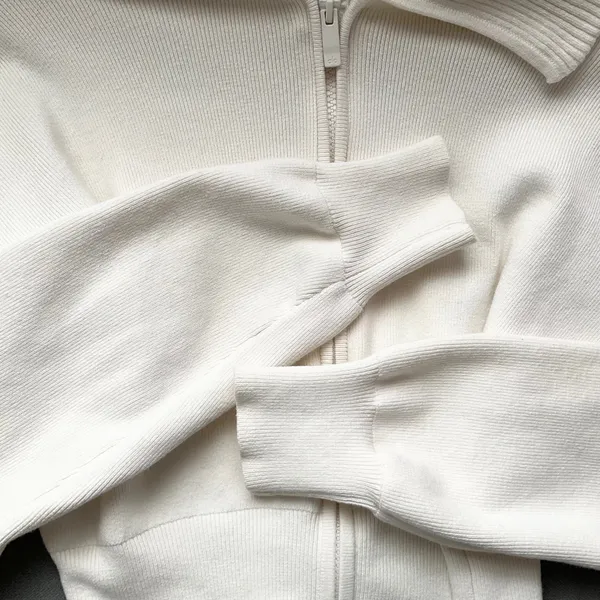 Alo Yoga Scholar Knit Cropped Full Zip Jacket Ivory XS - Image 9
