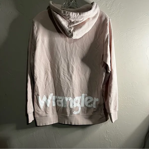 Wrangler Retro Soft Pink Spell-out‎ Kangaroo Pocket Pullover Hoodie - Image 6