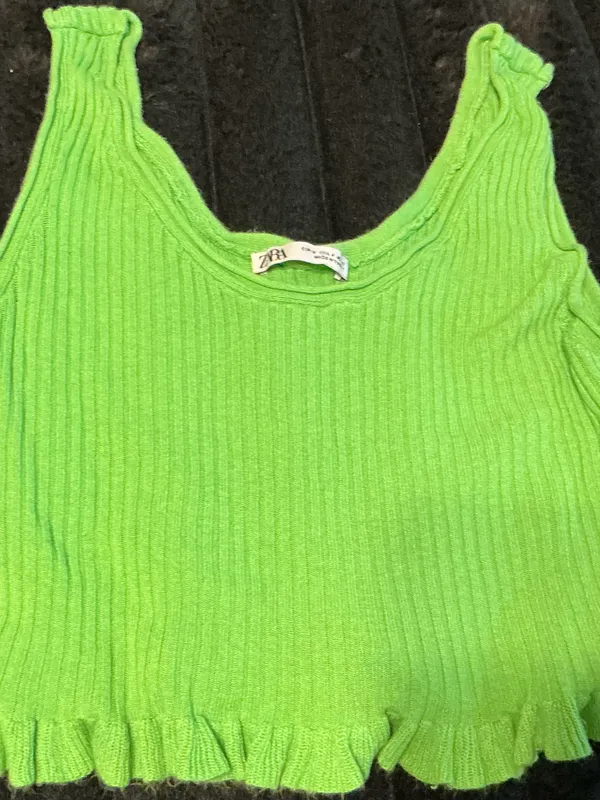 Zara Bright Lime Ribbed Tank with Ruffle Hem - Image 2