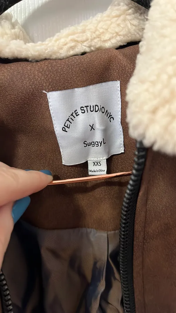 Dark brown faux-leather shearling collar aviator jacket - Image 4