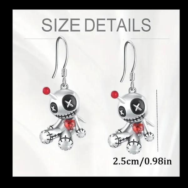 1pair Creative Funny Silver‎ Plated Voodoo Doll Pendant Earrings, Trendy Punk - Image 4