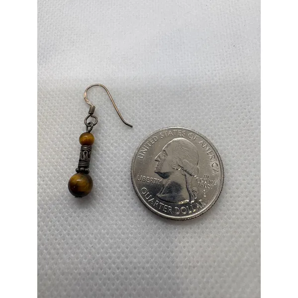 Vintage Sterling Silver 925 Tigers Eye Dangle Drop Earrings Bali Style Boho - Image 4