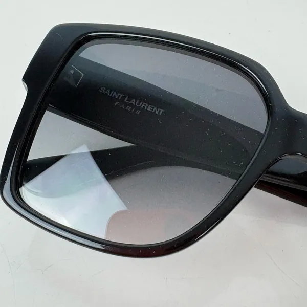 YSL - SAINT LAURENT Acetate Square SLM9 002 Sunglasses Black/Gray - Image 8
