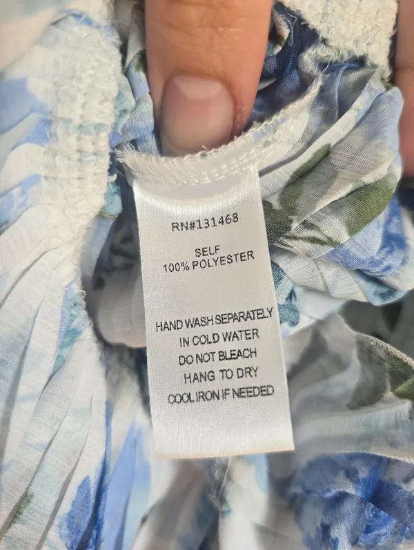 Fate Pleated Floral Blouse - Blue & White - Image 6