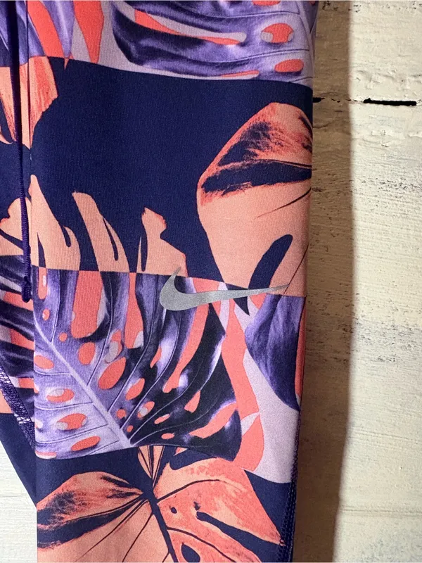 Nike DRI-FIT Fast Runway Print Eggplant High Rise Running Tights XS - Image 7