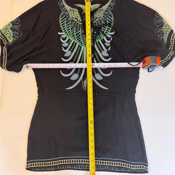 Metropark Boho Embroidered Peacock Tunic Dress Festival Resort Rayon Small Artsy - Image 8
