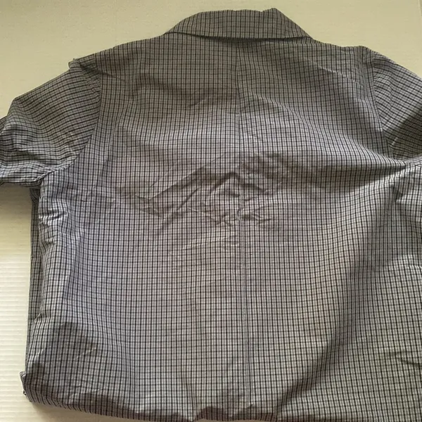 Vintage blue plaid long cotton blend trench coat, size medium - Image 8