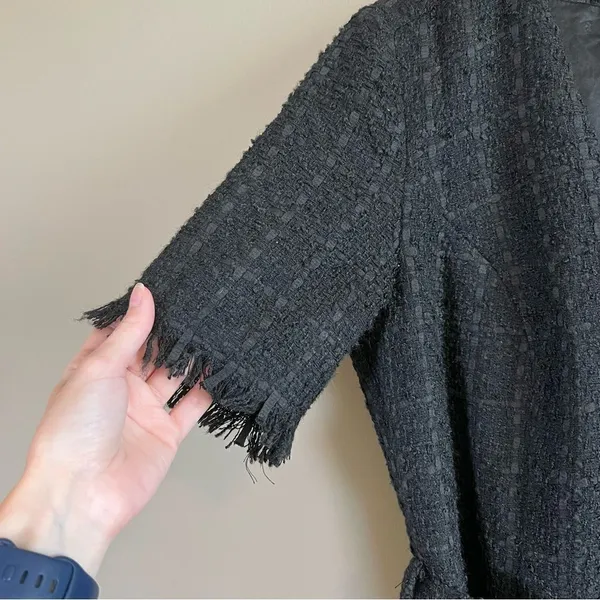 ✨ Bardot Boucle Tweed Zip Front Frayed Hem Dress‎ Medium 8 Black - Image 6