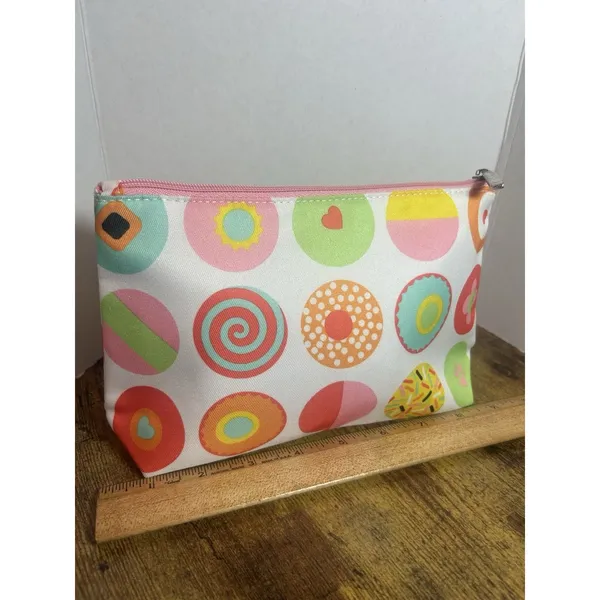 Clinique Cosmetic Bag Donut Pattern Zipper Pouch Pink Interior Makeup Case - Image 4