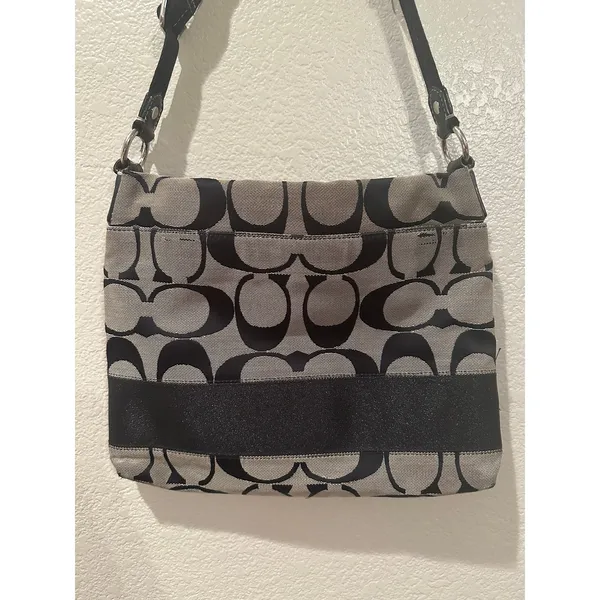 Coach Signature Stripe File Crossbody Zip Shoulder Bag F19220 Black Vintage Y2K - Image 7