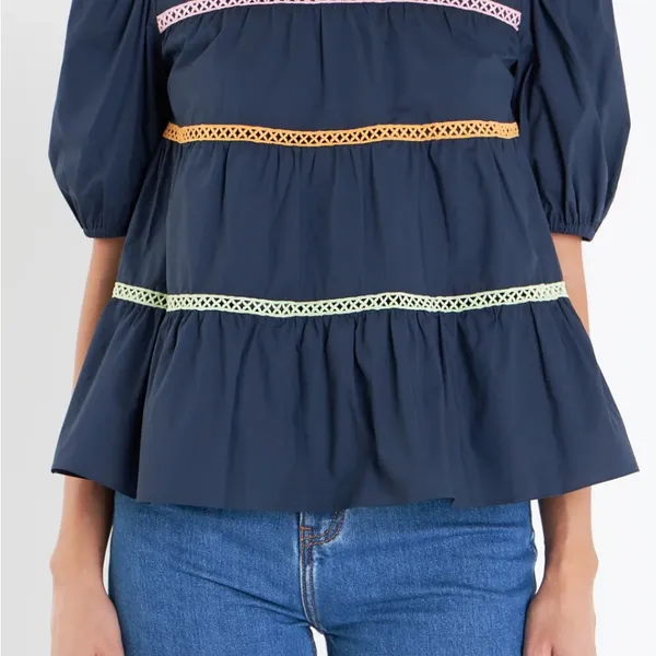 English Factory Navy Top with Multicolor Accents - Image 2