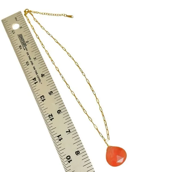 Faceted Dyed Quartz Pendant Necklace on Gold-Tone Paperclip Chain - Image 9