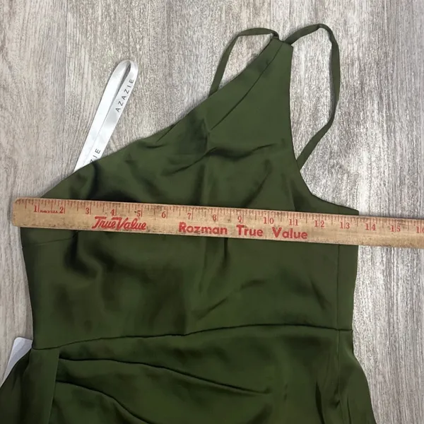 Azazie Maron Junior Olive Green Satin Maxi Dress Bridesmaid Women's Size J10 - Image 7