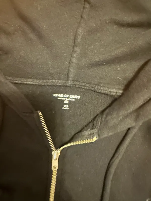 Cropped Hooded Zip Up - Black - Image 2