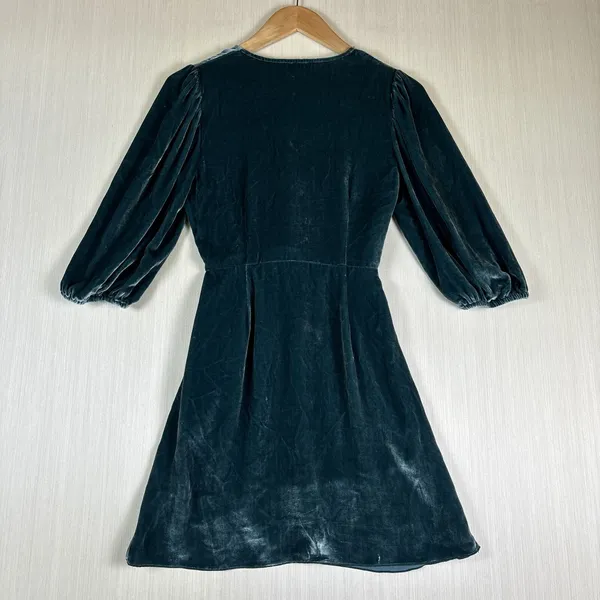 Aritzia Wilfred Lyric Women's Dress Sz 0 Green Velvet Silk Blend Mini Faux‎ Wrap - Image 9