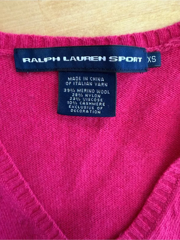 Ralph Lauren Sport Pink V-Neck Cashmere Blend Long Sleeve Sweater - Image 3