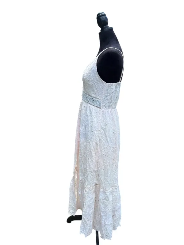 Simplee Pink Eyelet Maxi Dress L Cotton Button Front Boho‎ Cottagecore Sundress - Image 8
