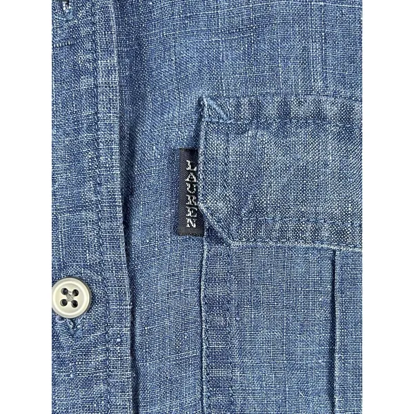 90s Ralph Lauren 100% Linen Shirt Dress Womens PS Blue Sleeveless Button Midi - Image 6