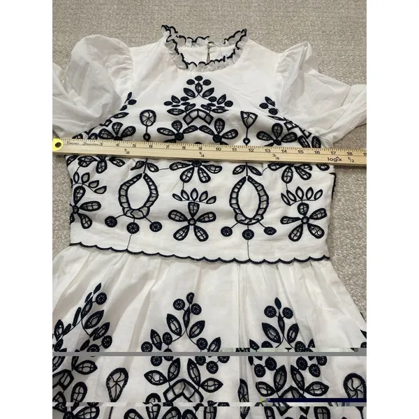 SAYLOR Ivory Mini Dress with Black Floral Embroidery Size XS 100% Cotton - Image 12