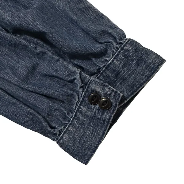 Madewell‎ Denim Wrap Top 70s Retro Style Crop 3/4 Sleeve V-Neck Mid Blue Small - Image 6