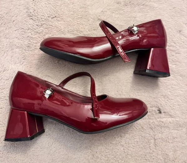 Cider FAUX PATENT LEATHER CHUNKY HEELED MARY JANE SHOES - Image 4