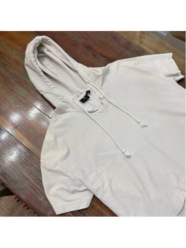 beardedgoat Womens XS/S Off White French Terry Hoodie Shorts Lounge Matching Set - Image 2