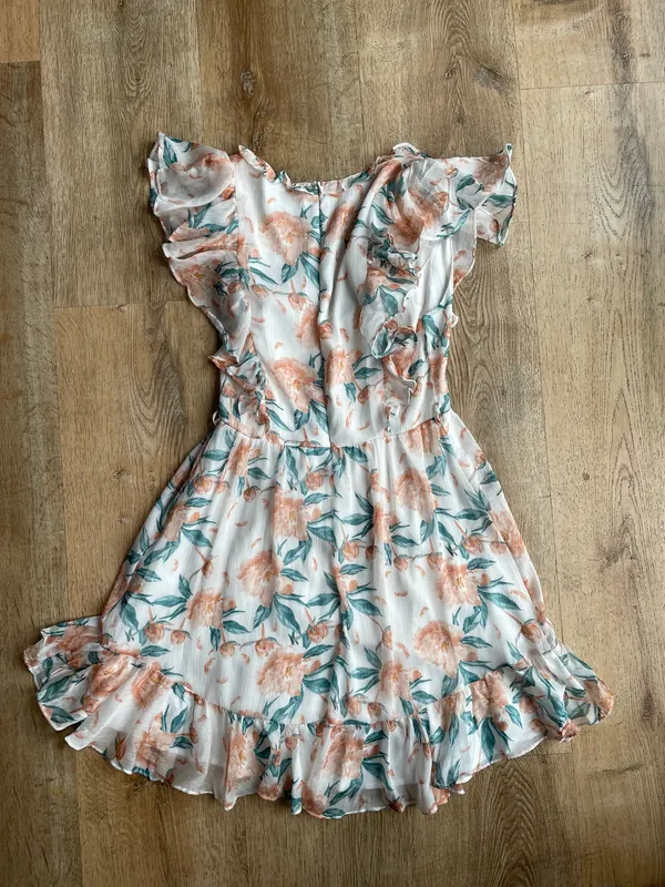 Hello Molly White Floral Ruffle Mini Dress Size Small US 4 Summer Party Wedding - Image 4