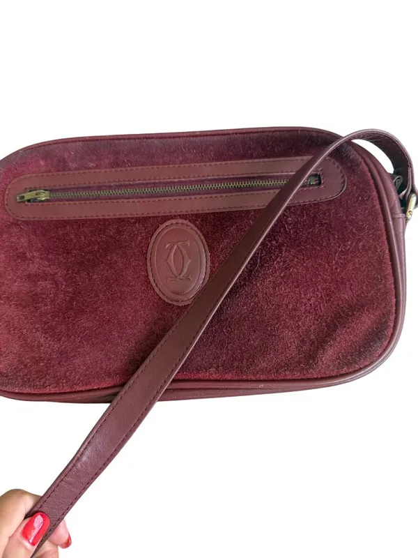 CARTIER Vintage Must Line Bordeaux Suede Calfskin Leather Crossbody Bag - Image 3