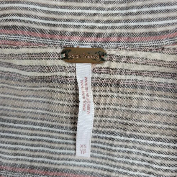 Free People High Tide Shirt XS Tan Pink Womens Striped Oversized Button Up Boho - Image 5
