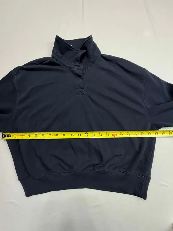 H&M Divided Cropped Half-Snap Mock Neck Sweatshirt in Navy Blue - Image 5