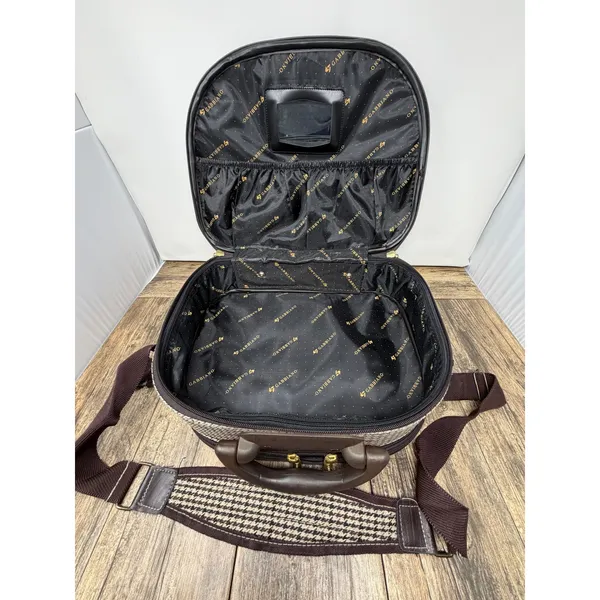 Gabbiano Houndstooth Travel Vanity Case Brown Tan Beauty Makeup Bag Mirror - Image 4